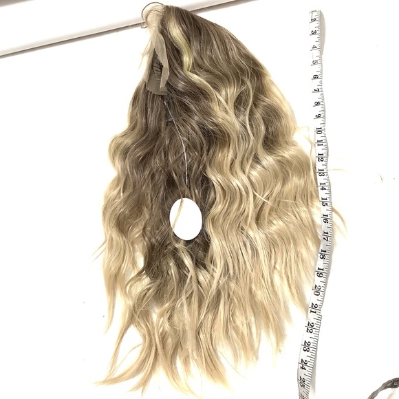 26” Long Wavy Curly Ombre Light Blonde Hair Full Wig Lace Front Women Synthetic - Picture 5 of 6